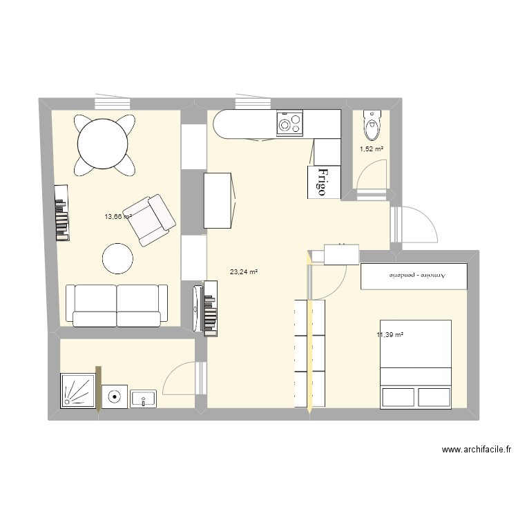 20CLEMENCEAU 1ER NEROLIUM. Plan de 4 pièces et 50 m2