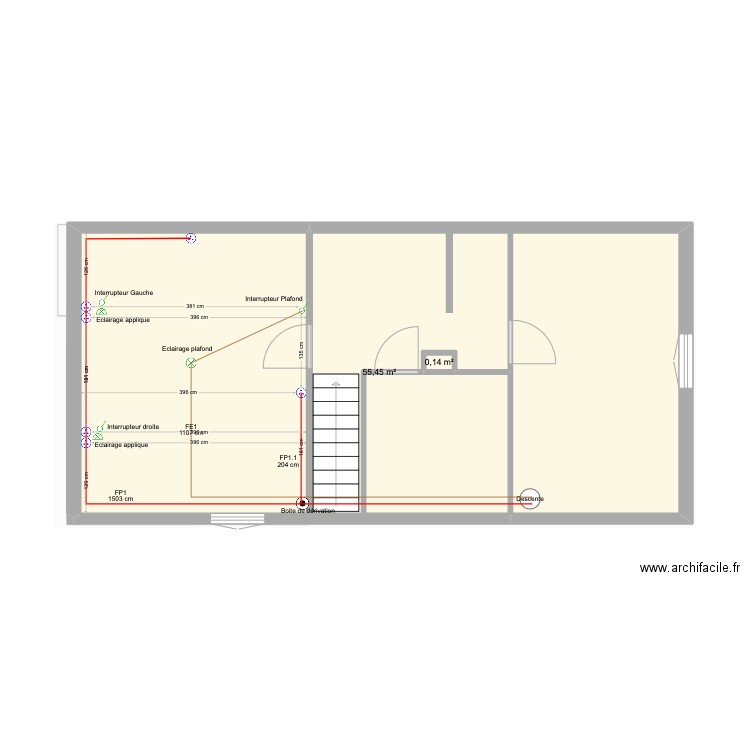 Etage 1 - Chambre 3. Plan de 2 pièces et 56 m2