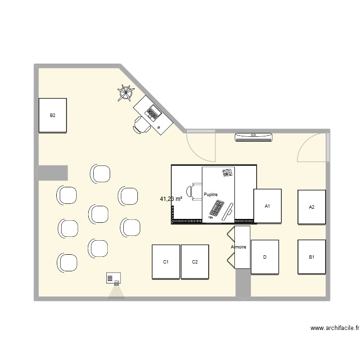 Réaménagement salle commande de réacteur. Plan de 1 pièce et 41 m2