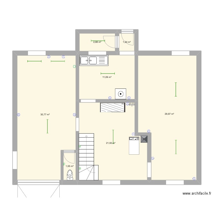 sous-sol. Plan de 7 pièces et 99 m2