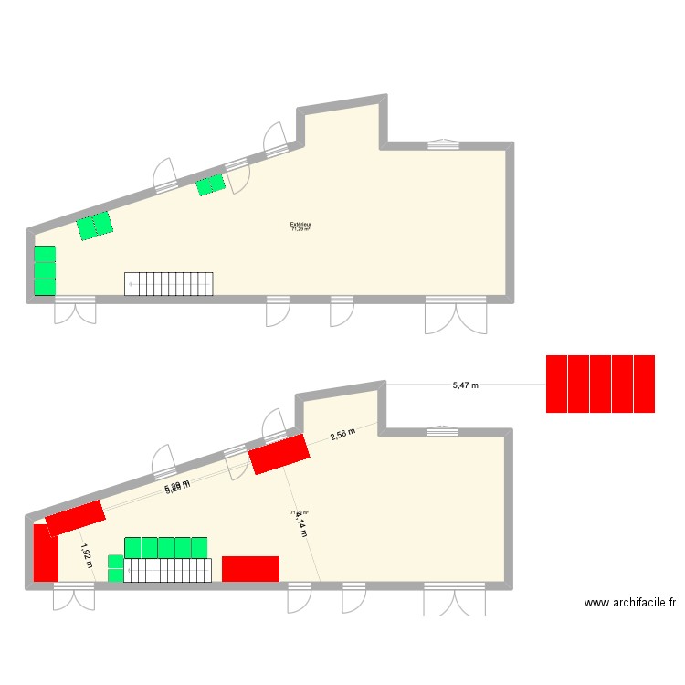 Cour Maison. Plan de 2 pièces et 143 m2