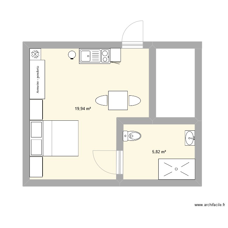 louise. Plan de 2 pièces et 26 m2