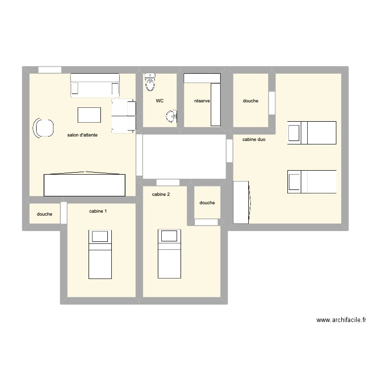 plan spa . Plan de 9 pièces et 72 m2