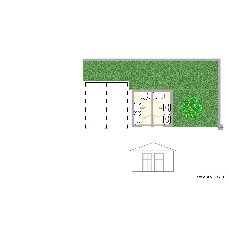 5chemins3. Plan de 3 pièces et 14 m2