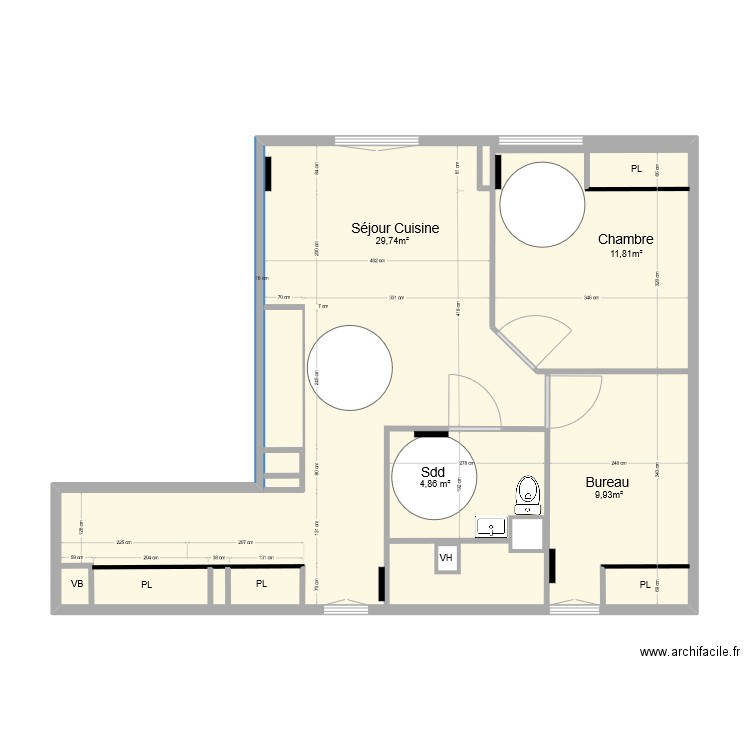 Appartement T3 sous combles. Plan de 1 pièce et 69 m2