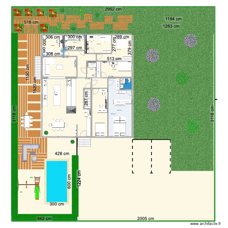 plan hésingue  version avec jardin. Plan de 10 pièces et 1005 m2