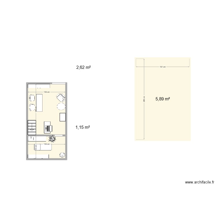 SOUS SOL. Plan de 3 pièces et 10 m2