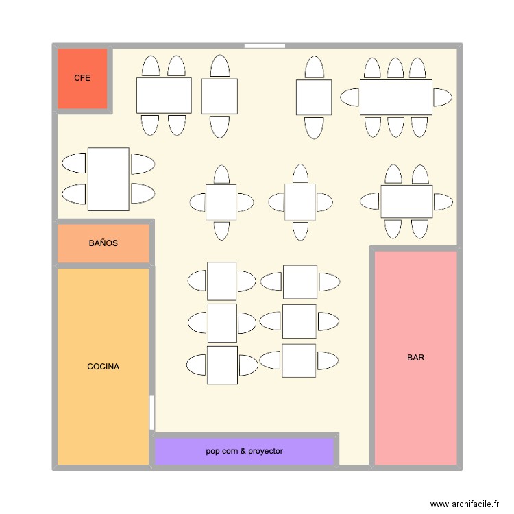 3 amigos. Plan de 6 pièces et 77 m2