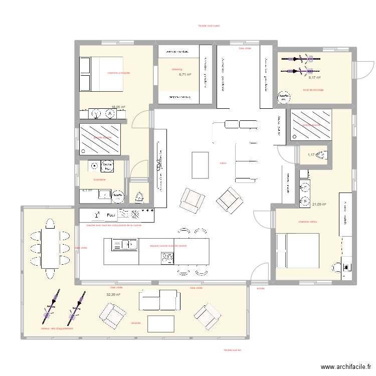 grand campement avec changement. Plan de 7 pièces et 92 m2