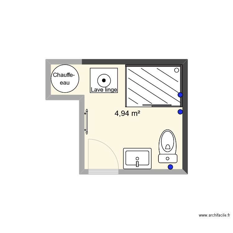 SDB bas 2. Plan de 1 pièce et 5 m2