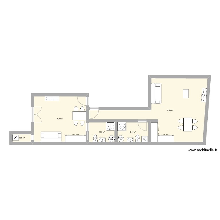 chagnot 2. Plan de 5 pièces et 65 m2