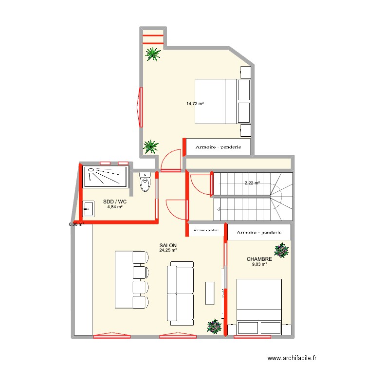 plan r+1 ploubalay. Plan de 9 pièces et 59 m2