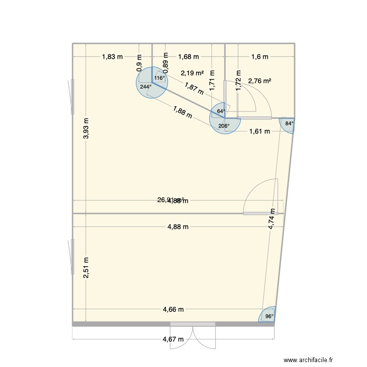 appart maison. Plan de 3 pièces et 32 m2