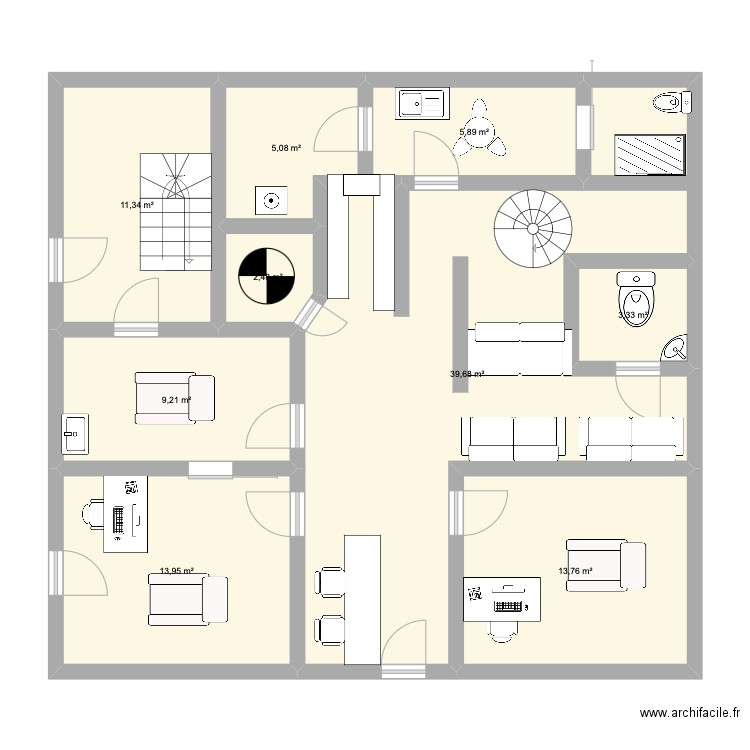 Cabinet 1er étage. Plan de 9 pièces et 105 m2