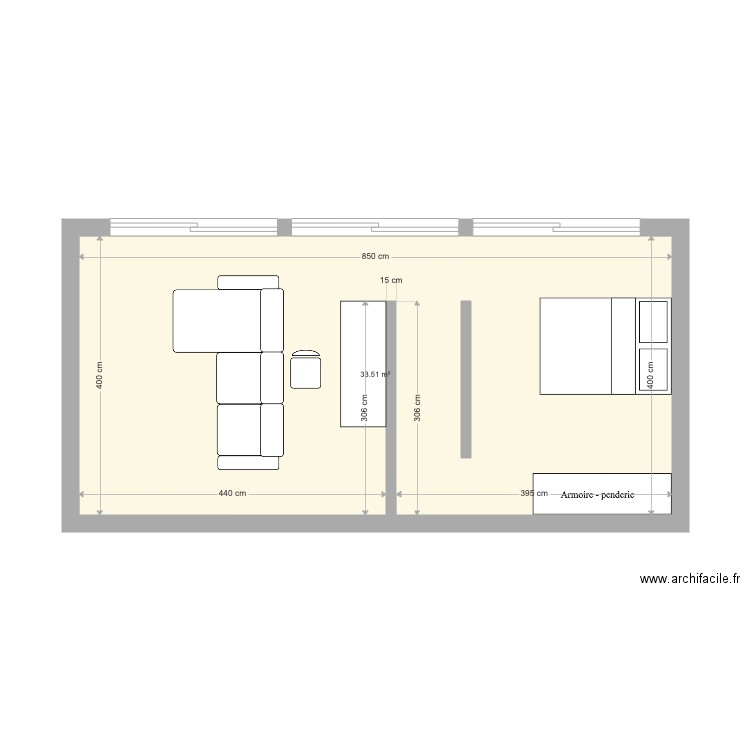 test 4x8. Plan de 1 pièce et 34 m2