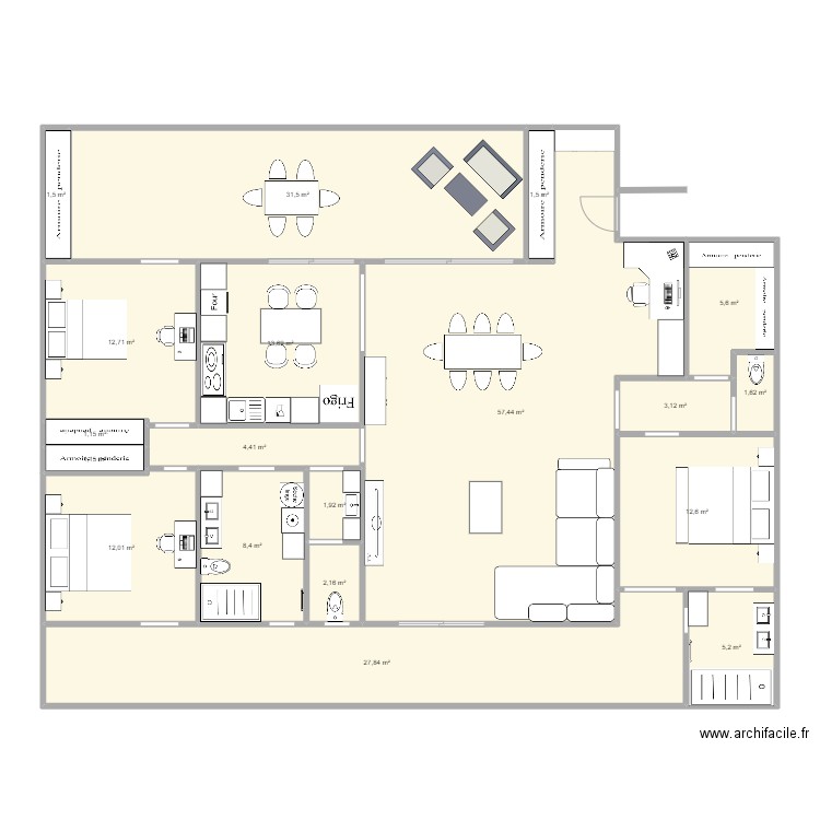 aaaa. Plan de 19 pièces et 206 m2