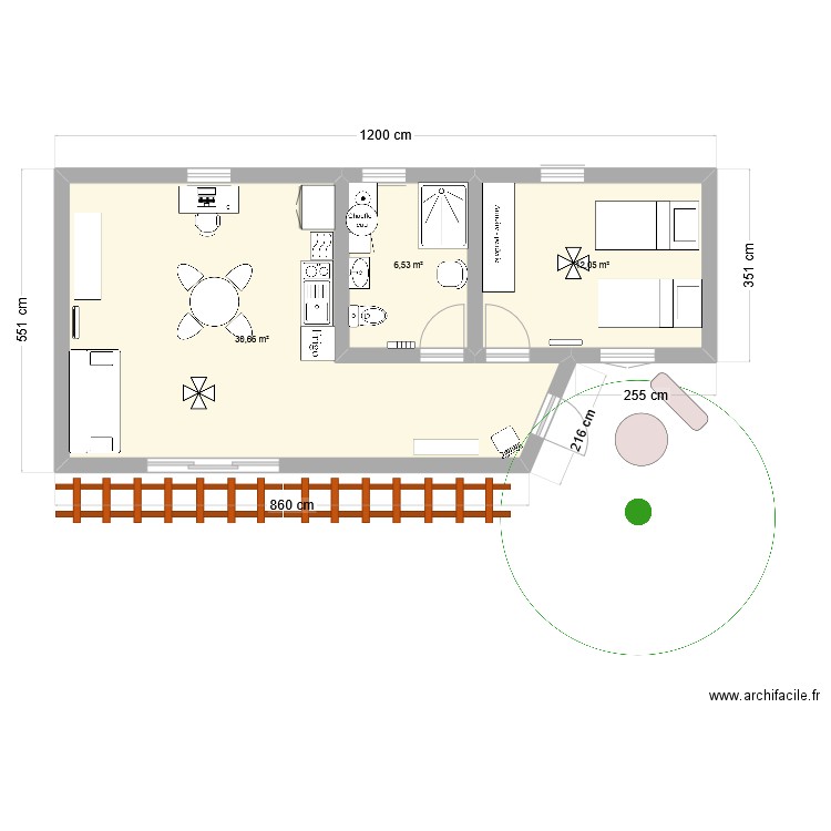 Studio 1. Plan de 3 pièces et 49 m2