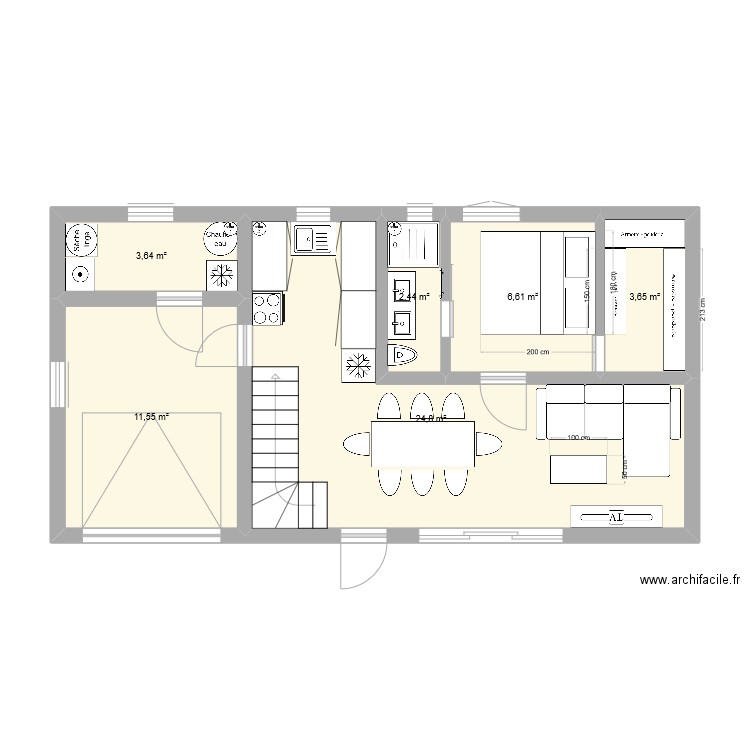 maison . Plan de 6 pièces et 53 m2