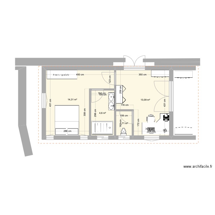 Extznsion Grangette V3. Plan de 4 pièces et 34 m2