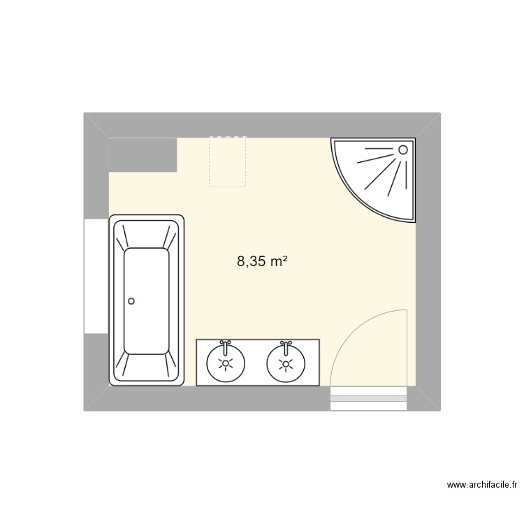 Salle de bain étage. Plan de 1 pièce et 8 m2