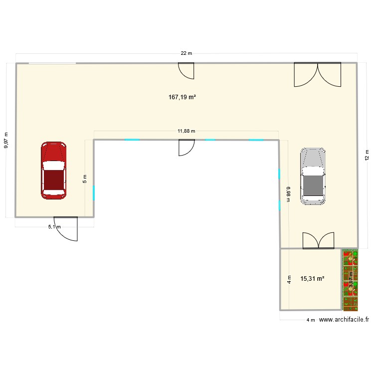 Davant maison. Plan de 2 pièces et 183 m2