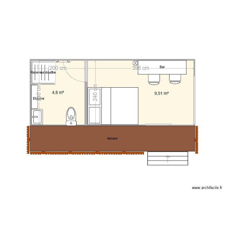 tine hous. Plan de 2 pièces et 14 m2