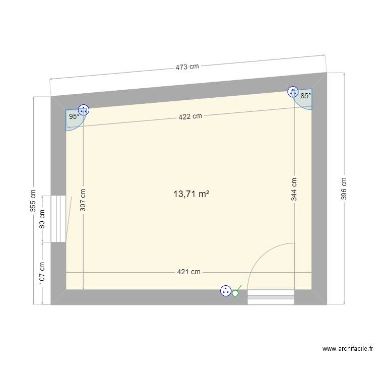 Grand chambre . Plan de 1 pièce et 14 m2