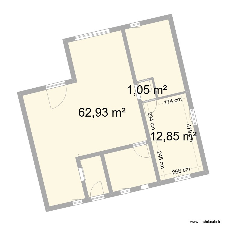 plan RDC ACTUEL. Plan de 3 pièces et 77 m2