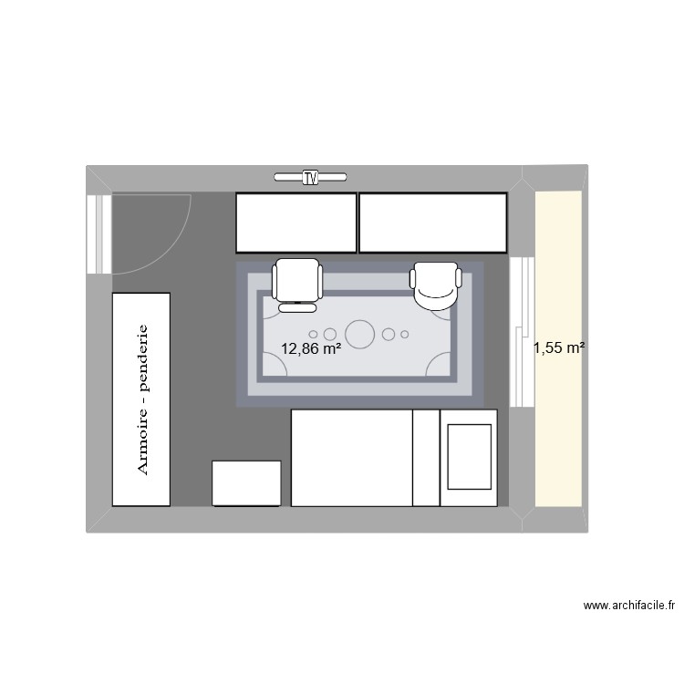 chambre jad. Plan de 2 pièces et 14 m2