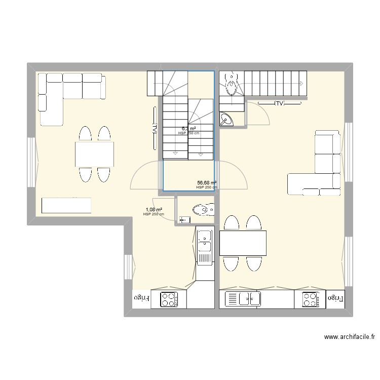 projet etage. Plan de 3 pièces et 64 m2