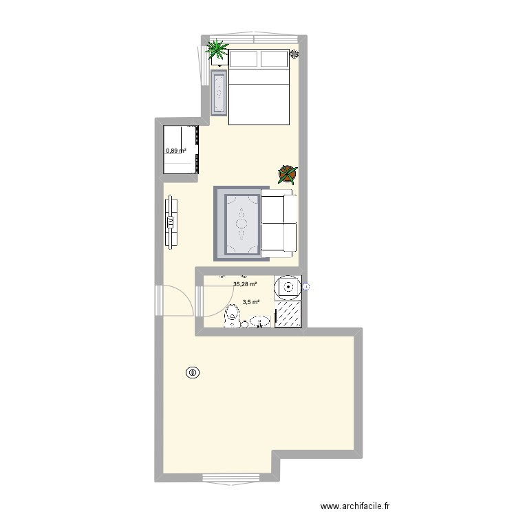 21/2. Plan de 3 pièces et 40 m2