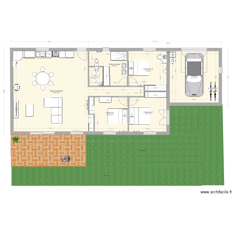 PROJET PP NAHENAHE V2. Plan de 7 pièces et 128 m2