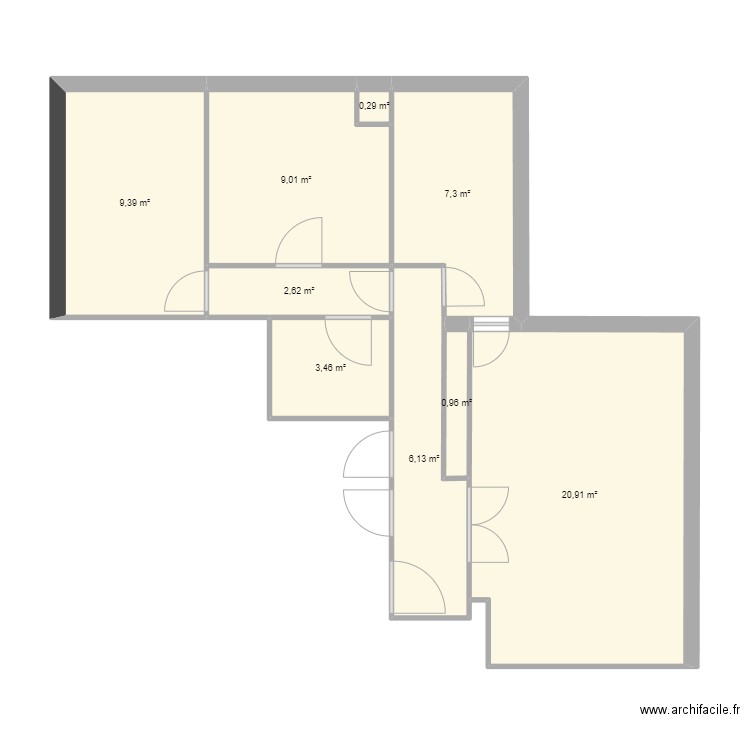 Home. Plan de 9 pièces et 60 m2