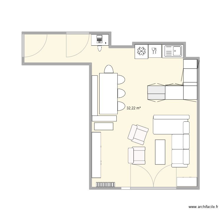 Noisiel Salon. Plan de 1 pièce et 32 m2