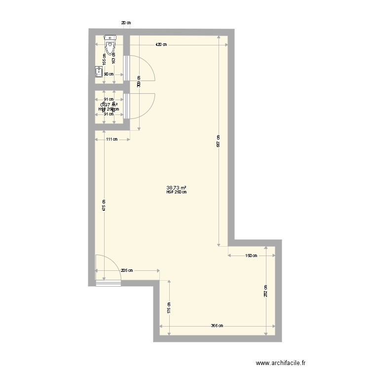 Zoran Drancy projet 3. Plan de 2 pièces et 40 m2