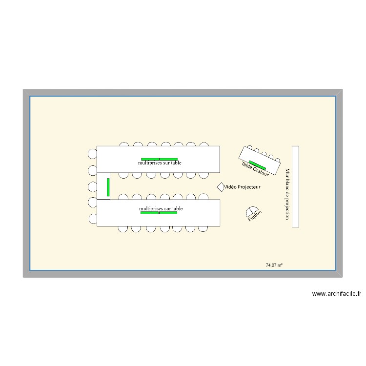 disposition. Plan de 1 pièce et 74 m2