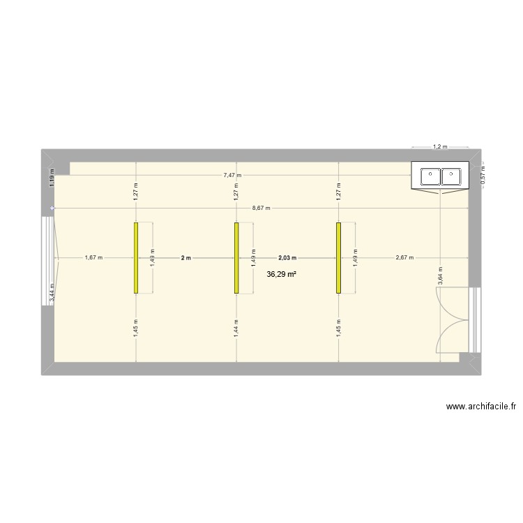 LOCAL 14. Plan de 1 pièce et 36 m2