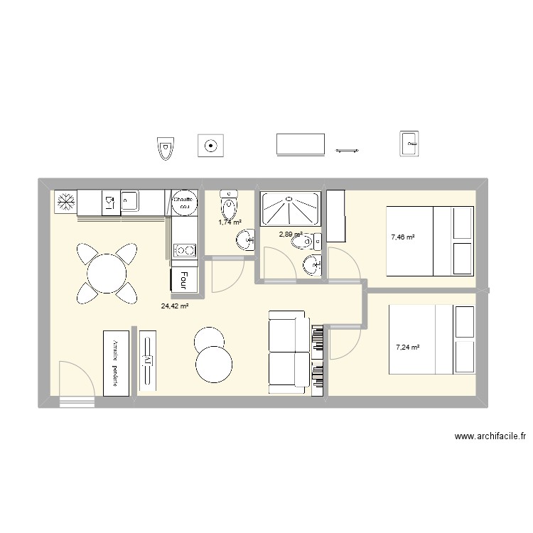 Atelier Clgh. Plan de 3 pièces et 44 m2