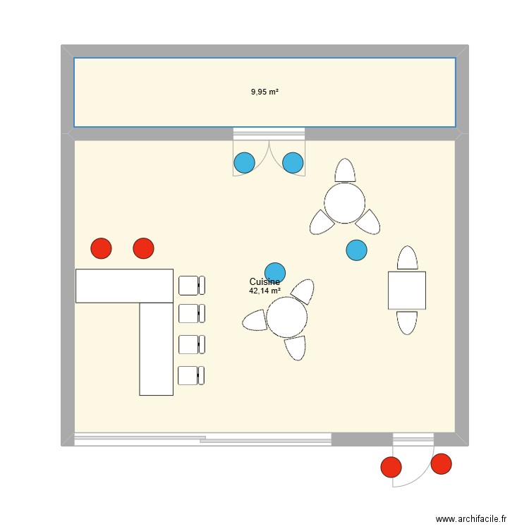 Bar. Plan de 2 pièces et 52 m2