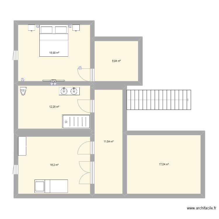 etage 1. Plan de 6 pièces et 80 m2