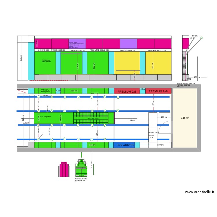 PLAN SUNGLASSES V10 SNG h320 accessoires spots. Plan de 1 pièce et 7 m2