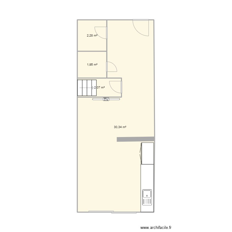 mons. Plan de 4 pièces et 37 m2