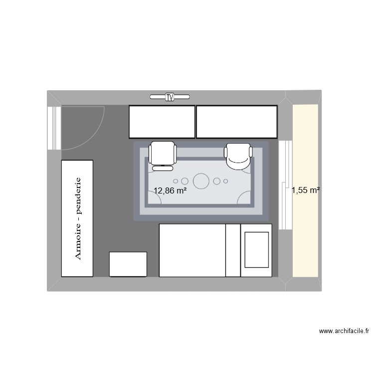 chambre jad.. Plan de 2 pièces et 14 m2