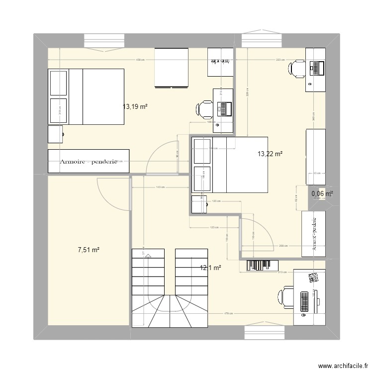 étage version 2. Plan de 5 pièces et 46 m2