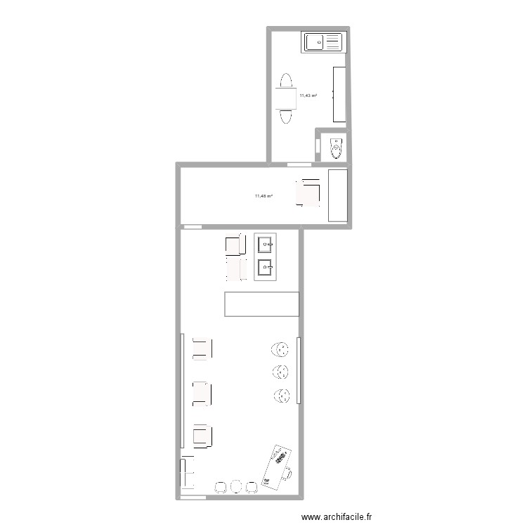 salon. Plan de 2 pièces et 23 m2