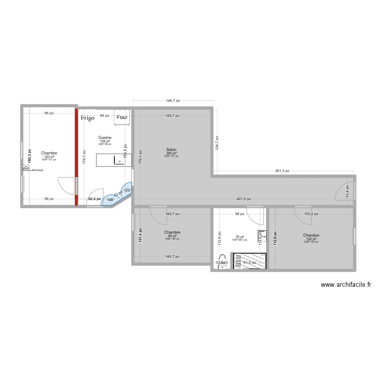 5514 - Plan existant. Plan de 6 pièces et 74 m2