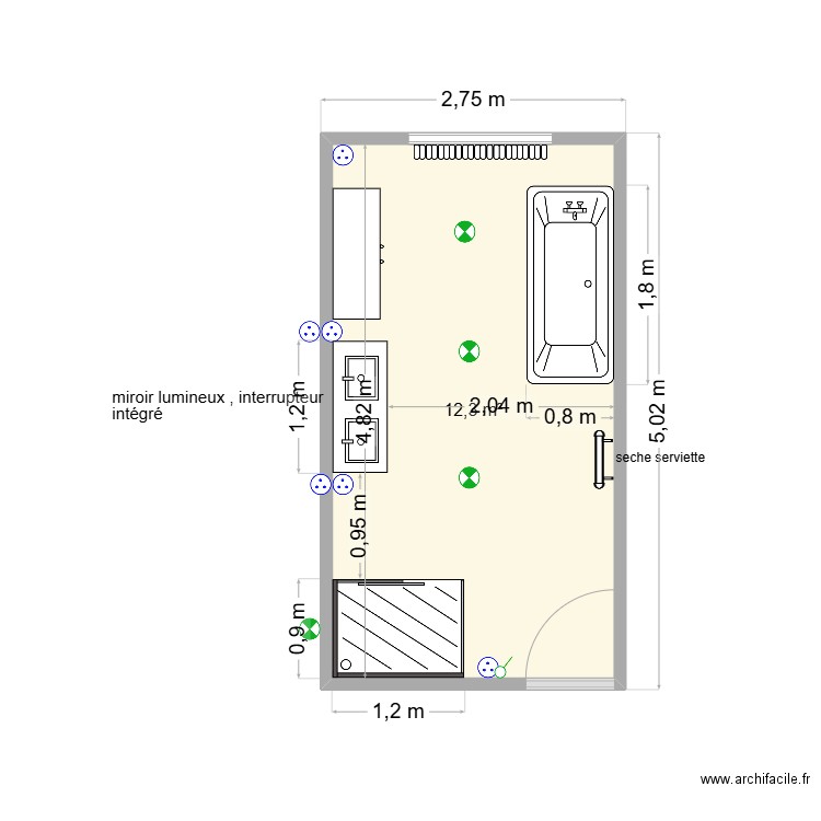 salle de bain. Plan de 1 pièce et 12 m2