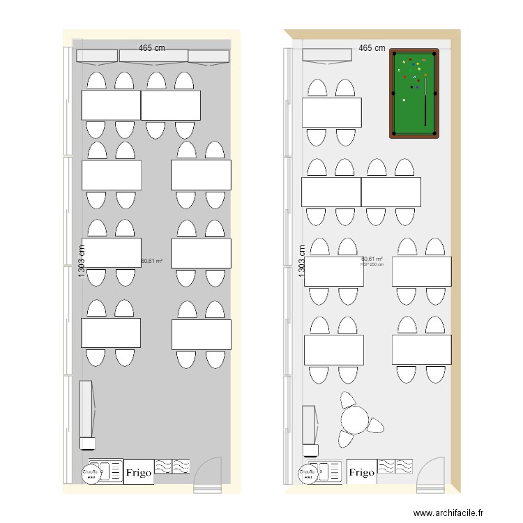 Salle pause. Plan de 2 pièces et 121 m2