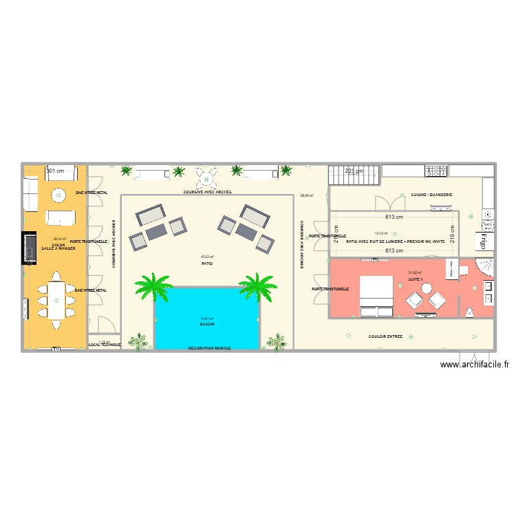 Riad. Plan de 24 pièces et 452 m2