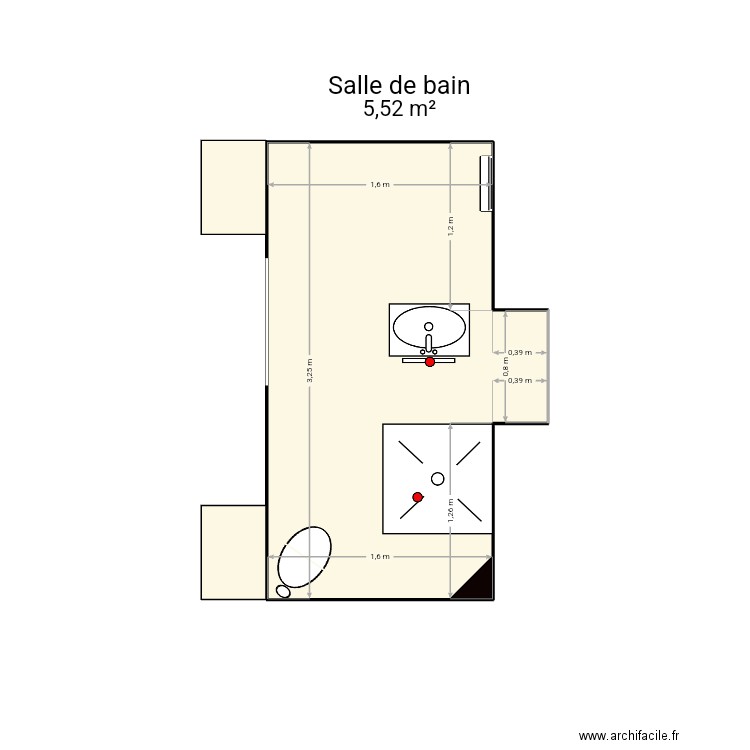 SDB. Plan de 1 pièce et 6 m2